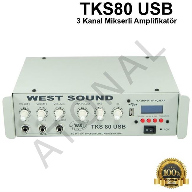 West Sound TKS 80 USB TR 3 Kanal 80 Watt Mikserli Amplifikatör