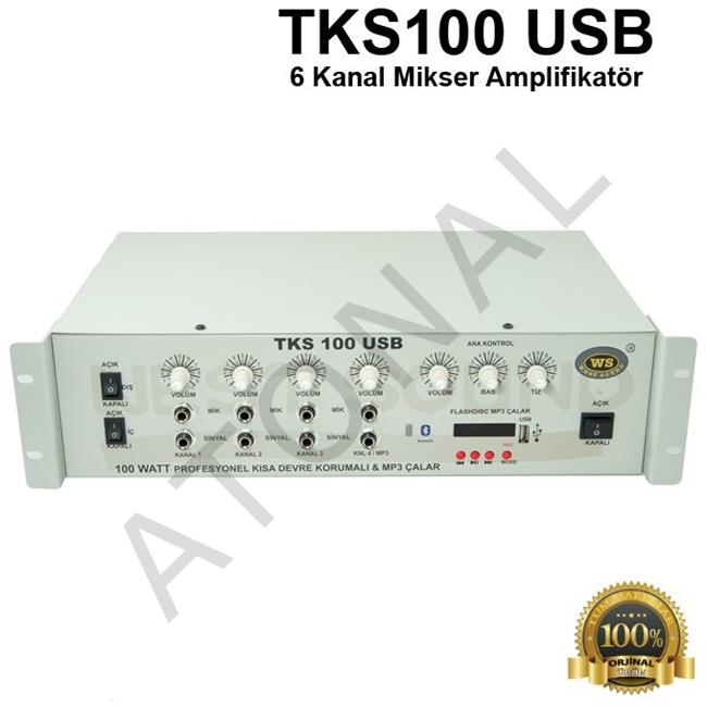 TKS 100 USB 6 Kanal 100 Watt Mikserli Amplifikatör