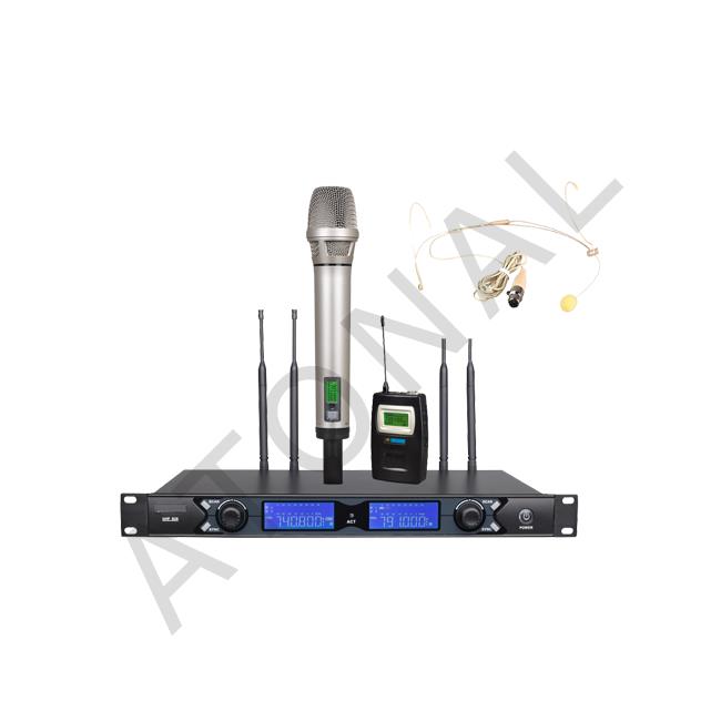 U3302S UHF Çift Kanal Tek El+Tek Hadset Telsiz Mikrofon