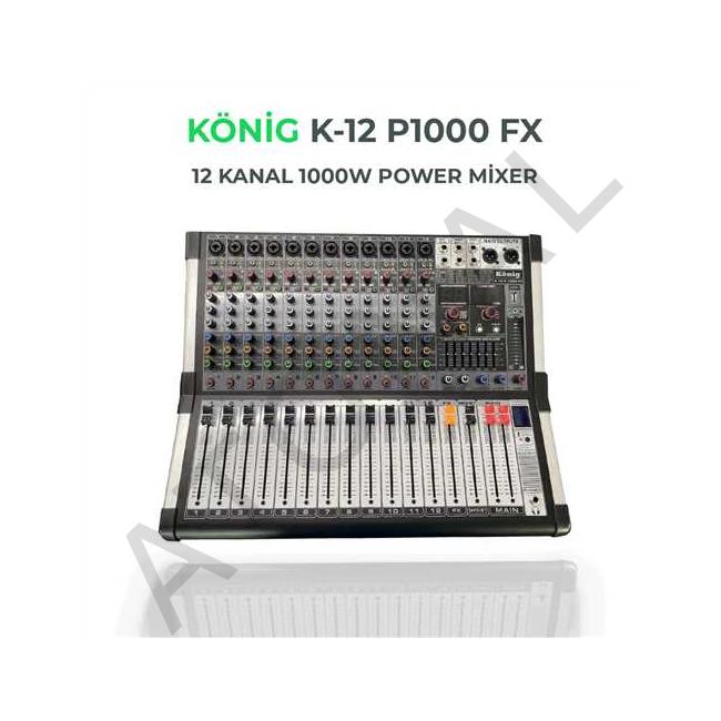 KÖNİG K-12P 1000FX 12 KANAL POWER MİXER 2X500W